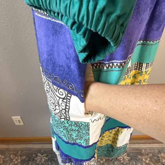 Krist Gudnason Vintage Midi Lounge Caftan Patchwork Dress Size L Pockets MuuMuu - Picture 5 of 9